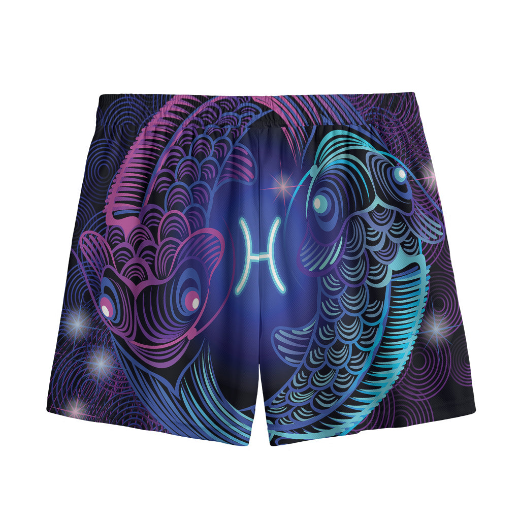 Dark Pisces Zodiac Sign Print Mesh Shorts