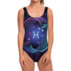 Dark Pisces Zodiac Sign Print One Piece Swimsuit