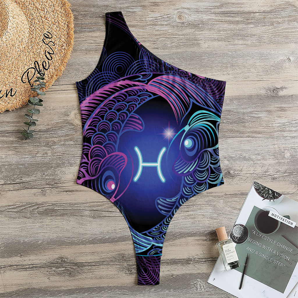 Dark Pisces Zodiac Sign Print One Shoulder Bodysuit