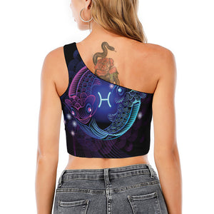 Dark Pisces Zodiac Sign Print One Shoulder Crop Top