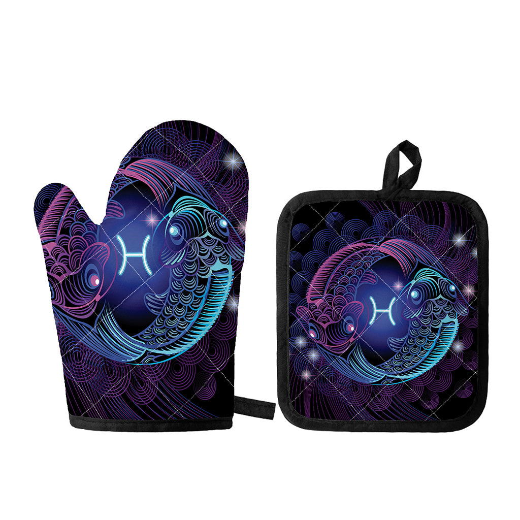 Dark Pisces Zodiac Sign Print Oven Mitt And Pot Holder Set