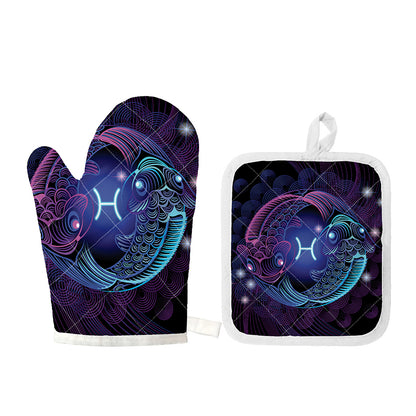 Dark Pisces Zodiac Sign Print Oven Mitt And Pot Holder Set