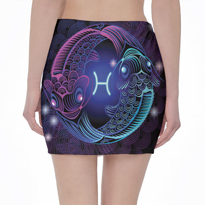 Dark Pisces Zodiac Sign Print Pencil Mini Skirt