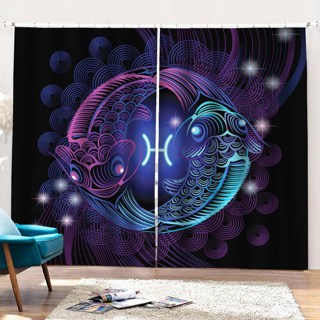 Dark Pisces Zodiac Sign Print Pencil Pleat Curtains