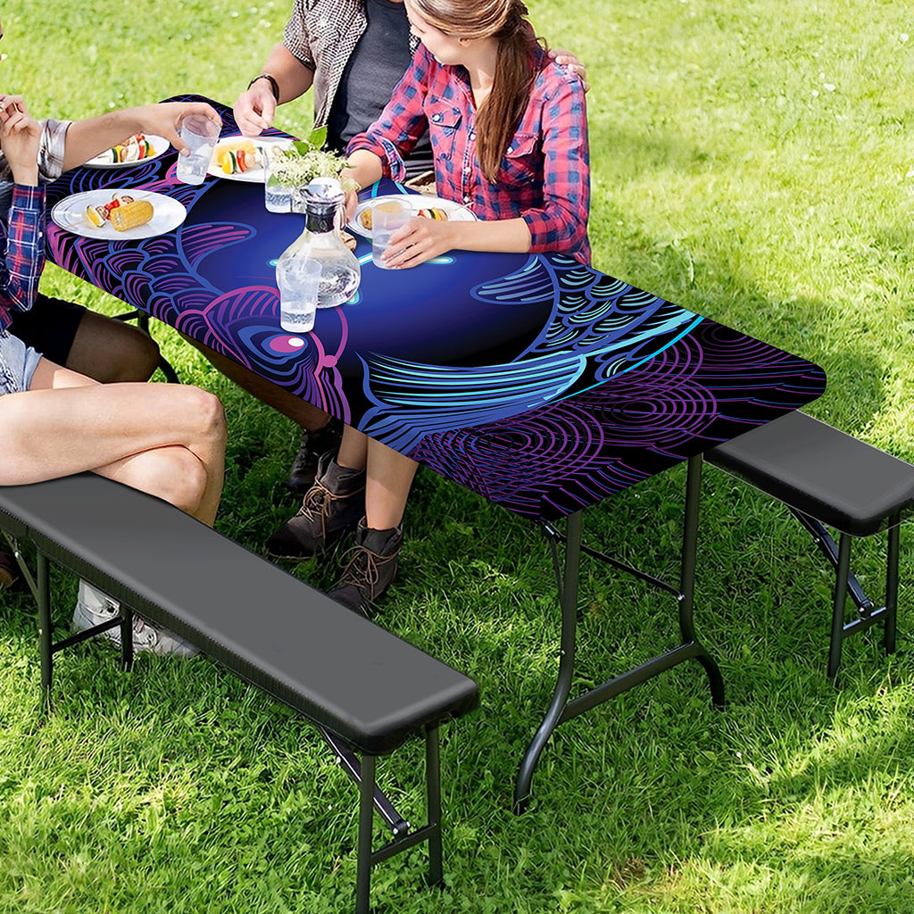 Dark Pisces Zodiac Sign Print Picnic Table Cover