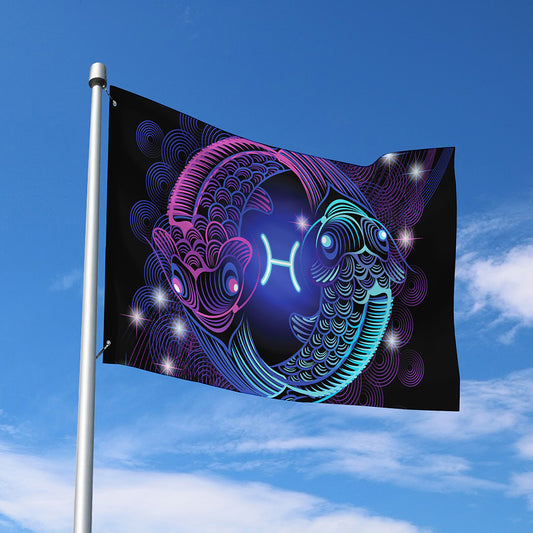 Dark Pisces Zodiac Sign Print Polyester Flag