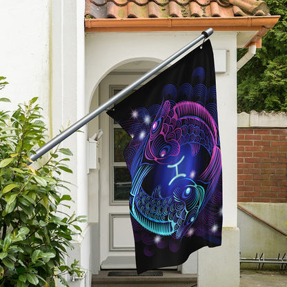 Dark Pisces Zodiac Sign Print Polyester Flag