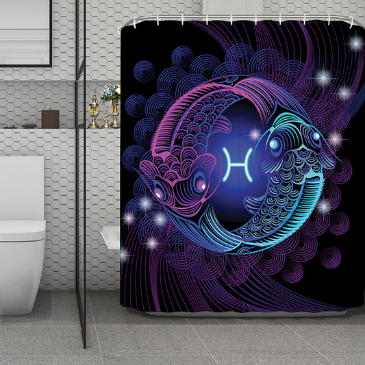 Dark Pisces Zodiac Sign Print Polyester Shower Curtain