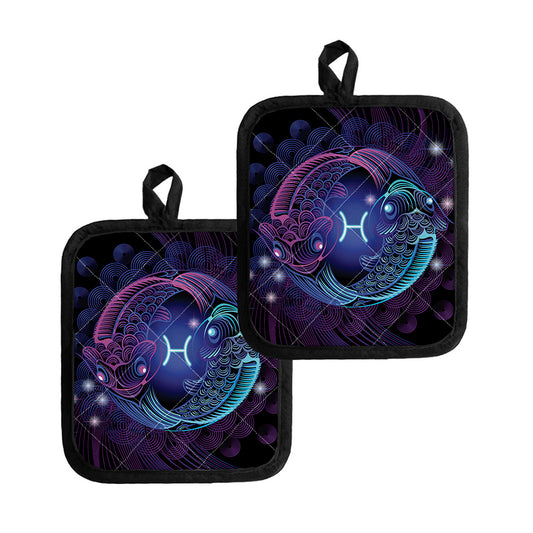 Dark Pisces Zodiac Sign Print Pot Holders