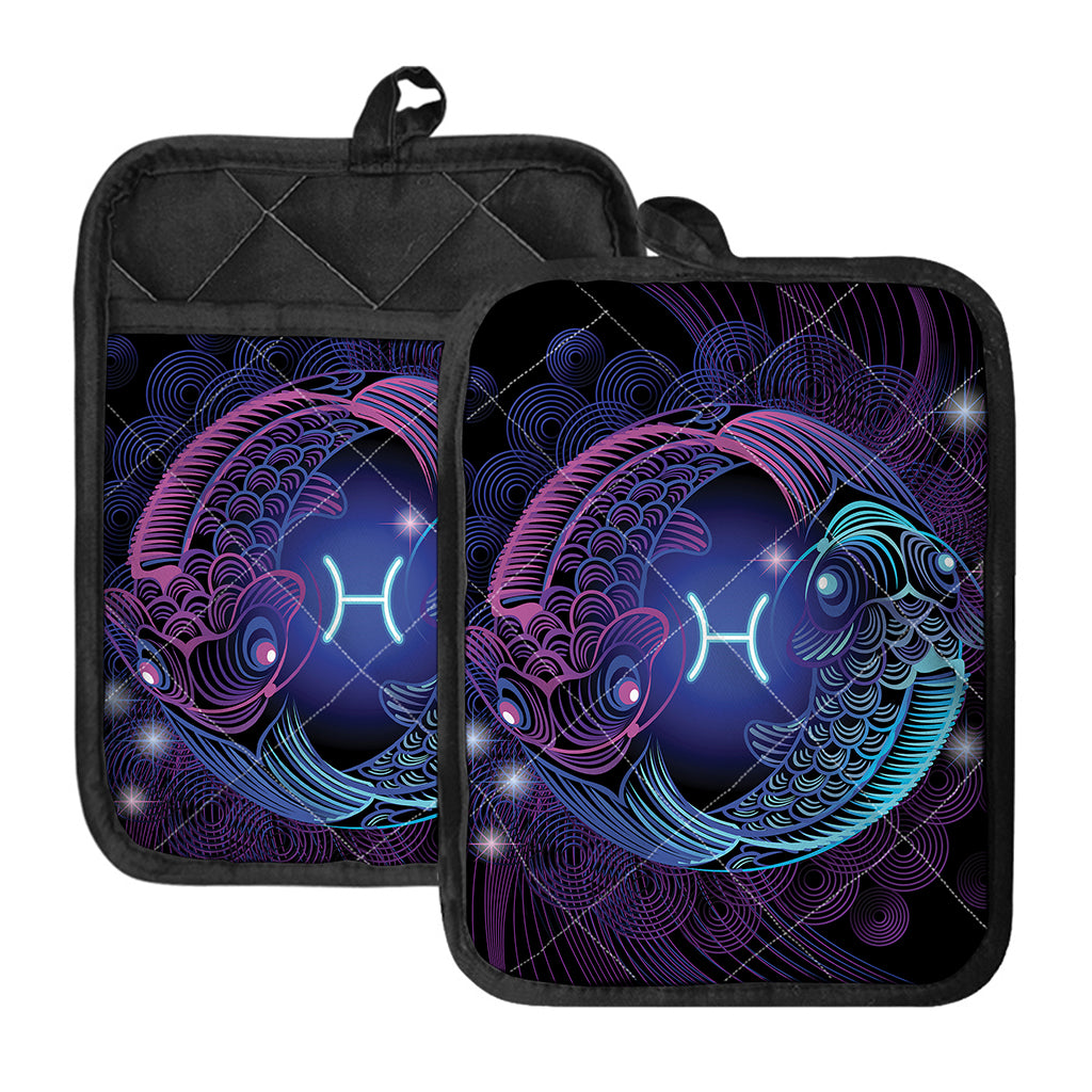 Dark Pisces Zodiac Sign Print Pot Holders With Pocket