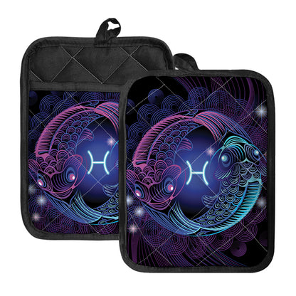 Dark Pisces Zodiac Sign Print Pot Holders With Pocket