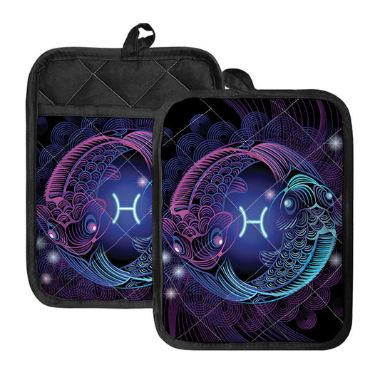 Dark Pisces Zodiac Sign Print Pot Holders With Pocket