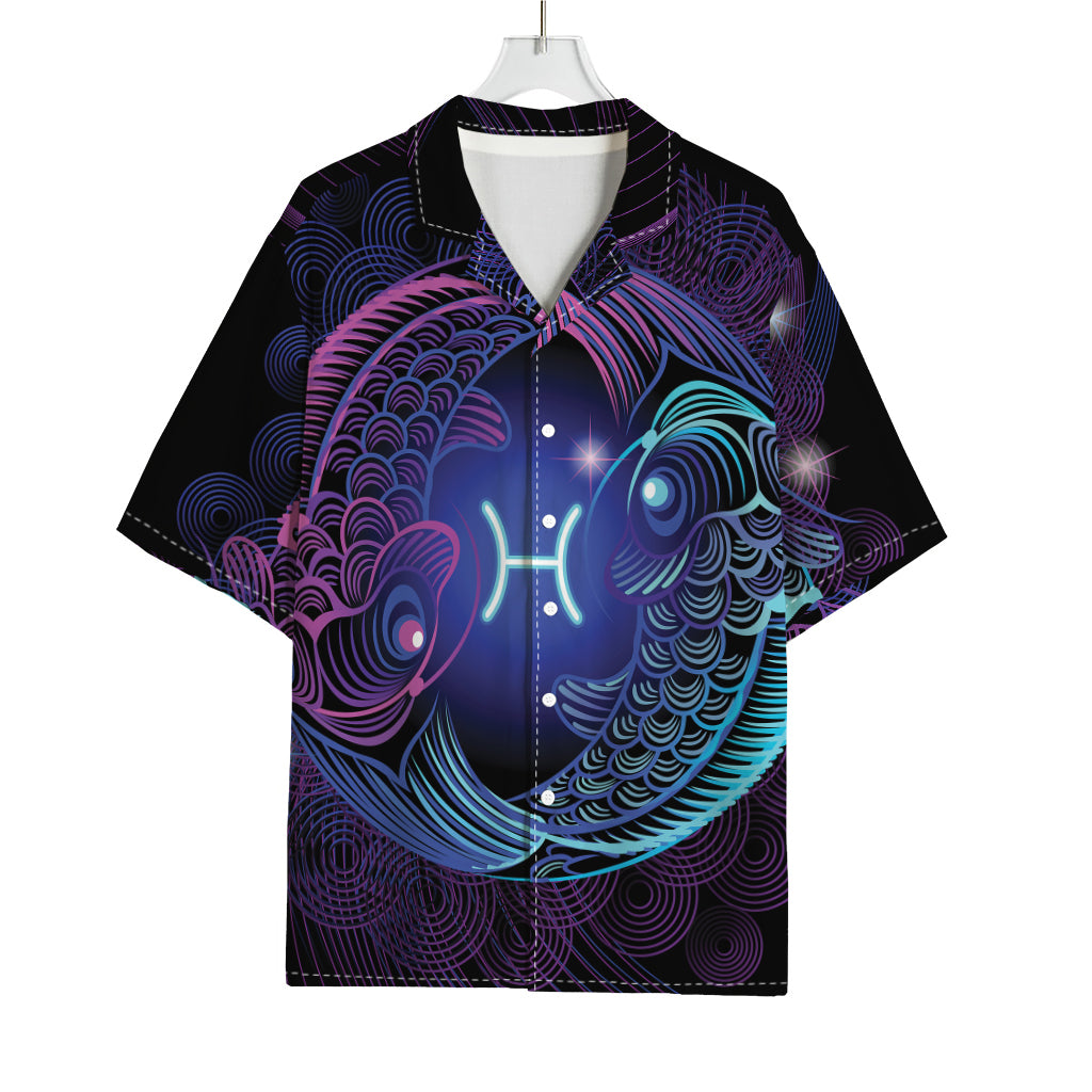 Dark Pisces Zodiac Sign Print Rayon Hawaiian Shirt