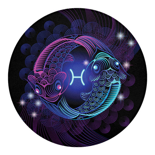 Dark Pisces Zodiac Sign Print Round Blanket