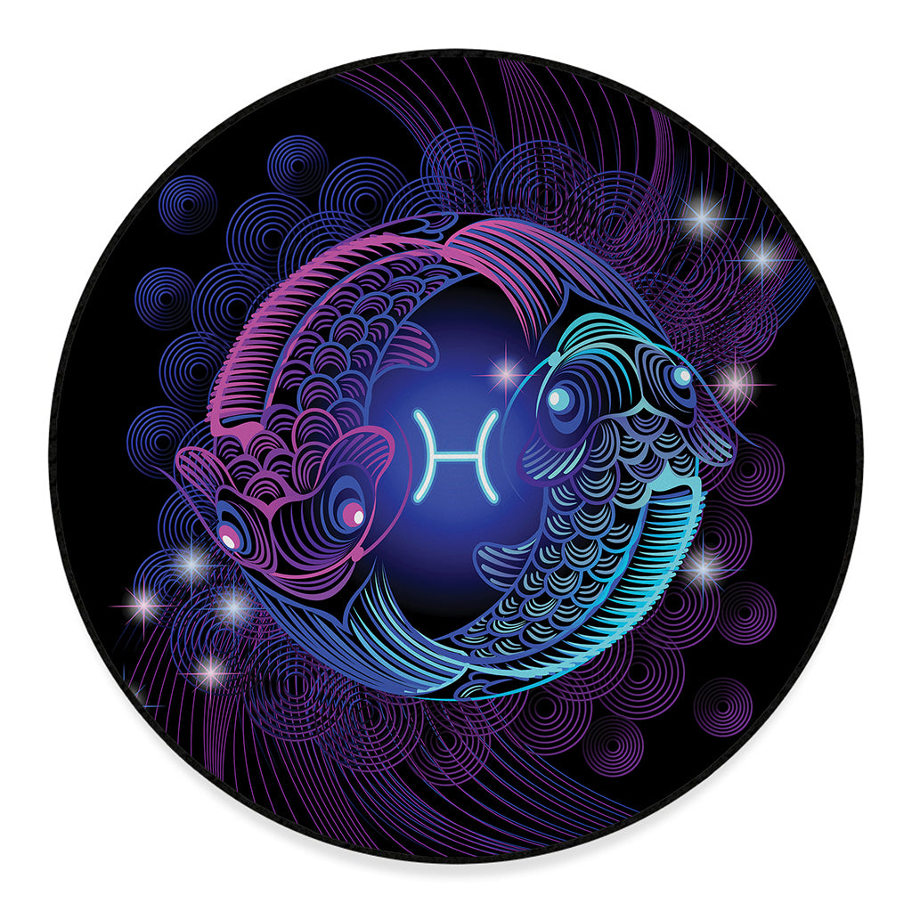 Dark Pisces Zodiac Sign Print Round Floor Mat