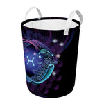 Dark Pisces Zodiac Sign Print Round Laundry Basket