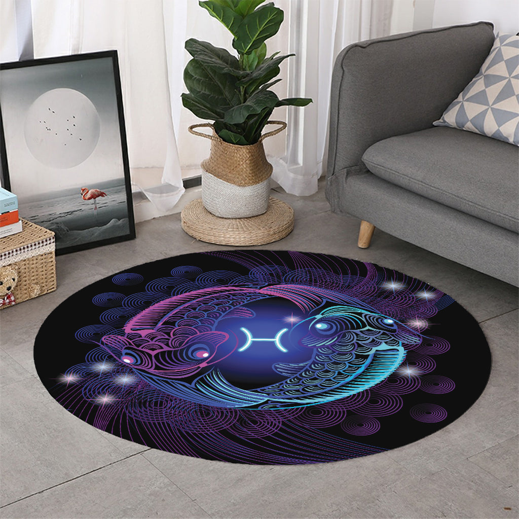 Dark Pisces Zodiac Sign Print Round Rug