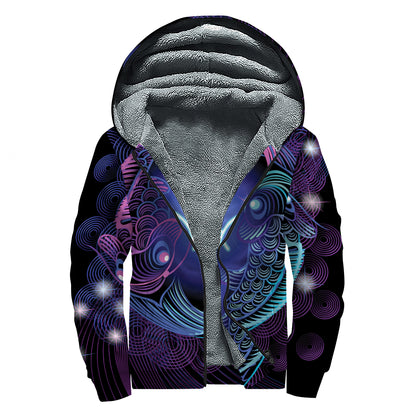 Dark Pisces Zodiac Sign Print Sherpa Lined Zip Up Hoodie