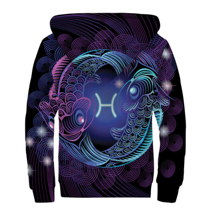 Dark Pisces Zodiac Sign Print Sherpa Lined Zip Up Hoodie