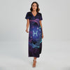 Dark Pisces Zodiac Sign Print Short Sleeve Maxi Dress