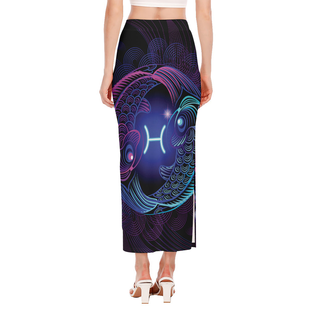 Dark Pisces Zodiac Sign Print Side Slit Maxi Skirt