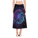 Dark Pisces Zodiac Sign Print Side Slit Midi Skirt