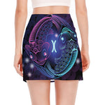 Dark Pisces Zodiac Sign Print Side Slit Mini Skirt