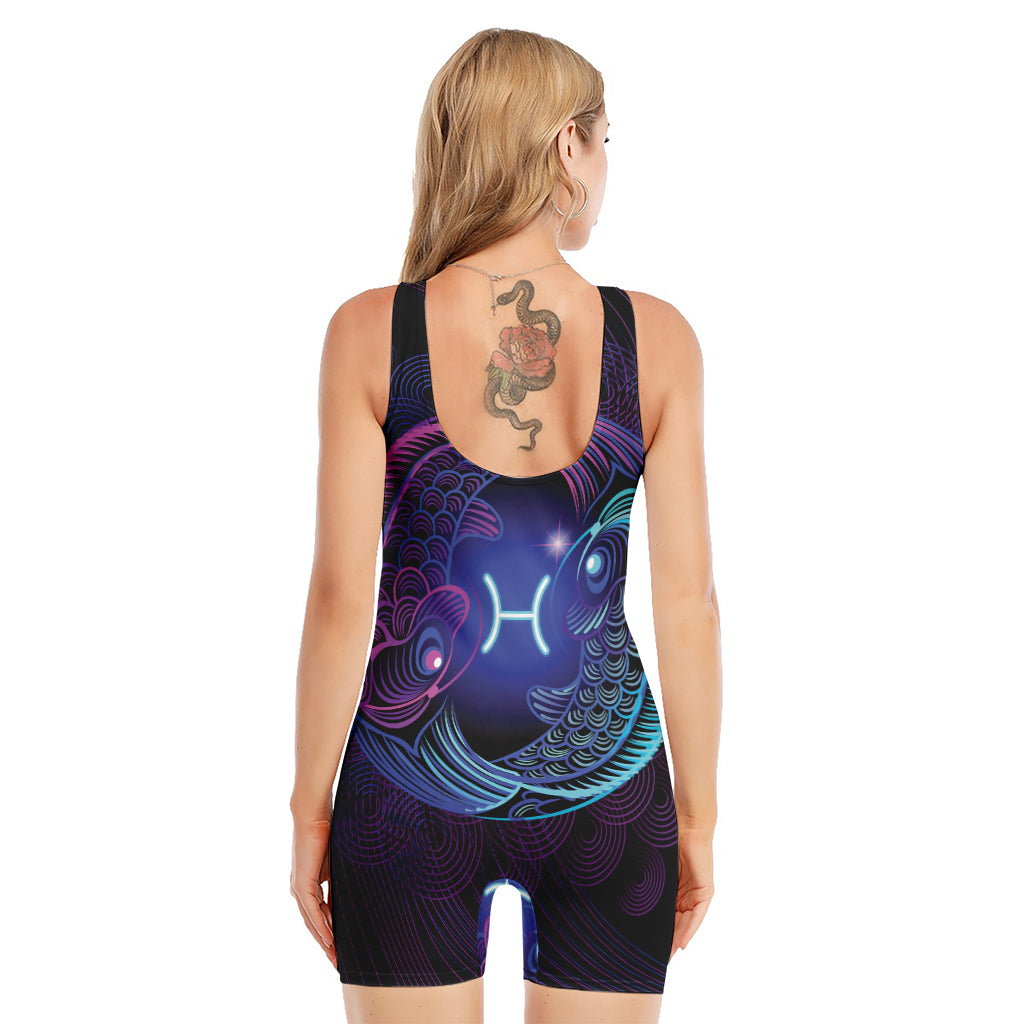 Dark Pisces Zodiac Sign Print Sleeveless One Piece Swimsuit