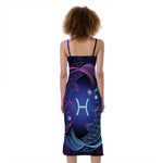 Dark Pisces Zodiac Sign Print Slim Fit Midi Cami Dress