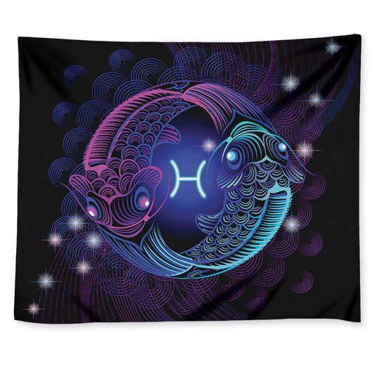Dark Pisces Zodiac Sign Print Tapestry