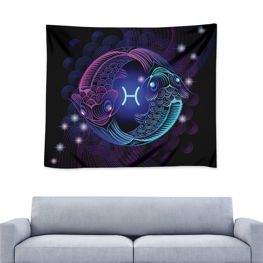 Dark Pisces Zodiac Sign Print Tapestry
