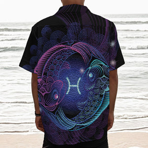 Dark Pisces Zodiac Sign Print Textured Short Sleeve Shirt