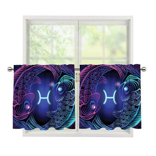 Dark Pisces Zodiac Sign Print Tier Curtains