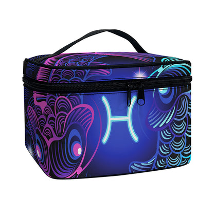 Dark Pisces Zodiac Sign Print Travel Makeup Bag