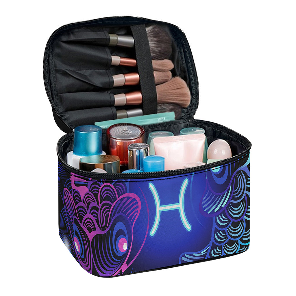 Dark Pisces Zodiac Sign Print Travel Makeup Bag