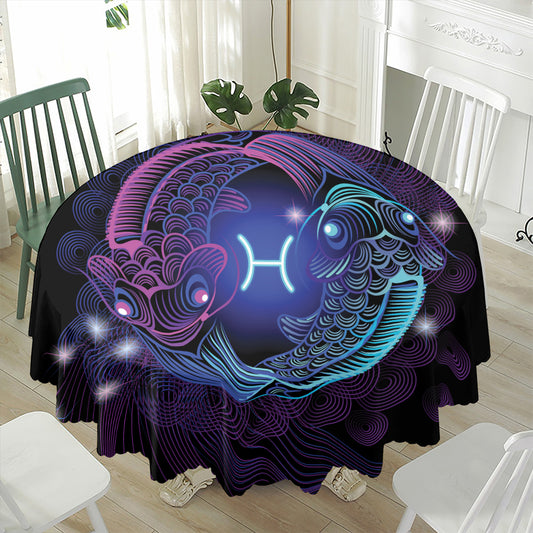 Dark Pisces Zodiac Sign Print Waterproof Round Tablecloth