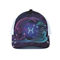 Dark Pisces Zodiac Sign Print White Mesh Trucker Hat