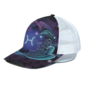 Dark Pisces Zodiac Sign Print White Mesh Trucker Cap