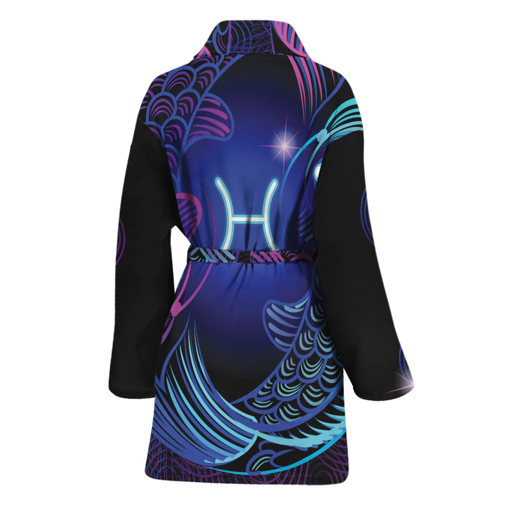 Dark Pisces Zodiac Sign Print Women's Bathrobe