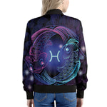 Dark Pisces Zodiac Sign Print Women's Bomber Jacket