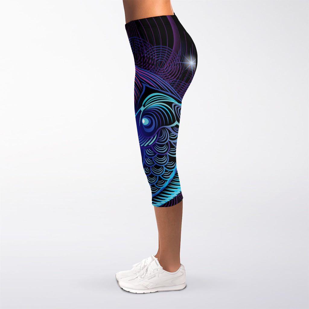 Dark Pisces Zodiac Sign Print Women's Capri Leggings