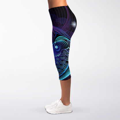 Dark Pisces Zodiac Sign Print Women's Capri Leggings