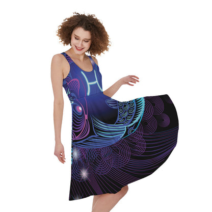 Dark Pisces Zodiac Sign Print Women's Sleeveless Dress