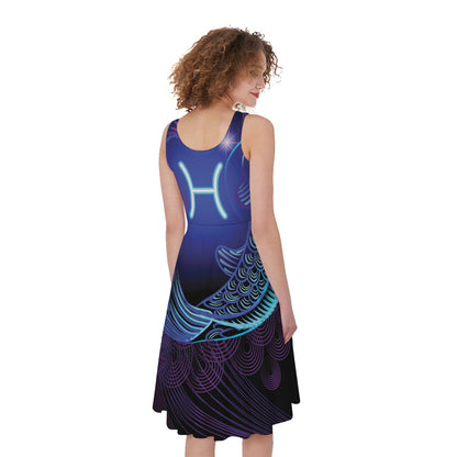Dark Pisces Zodiac Sign Print Women's Sleeveless Dress