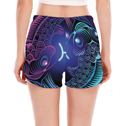 Dark Pisces Zodiac Sign Print Women's Split Running Shorts