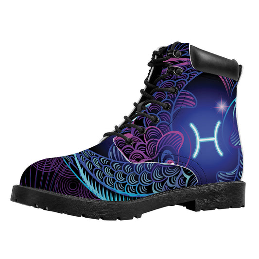 Dark Pisces Zodiac Sign Print Work Boots