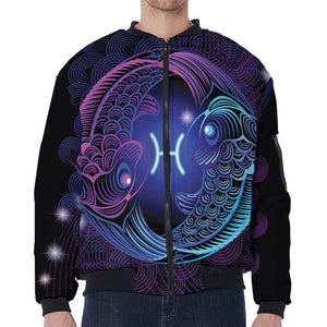 Dark Pisces Zodiac Sign Print Zip Sleeve Bomber Jacket