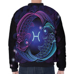 Dark Pisces Zodiac Sign Print Zip Sleeve Bomber Jacket