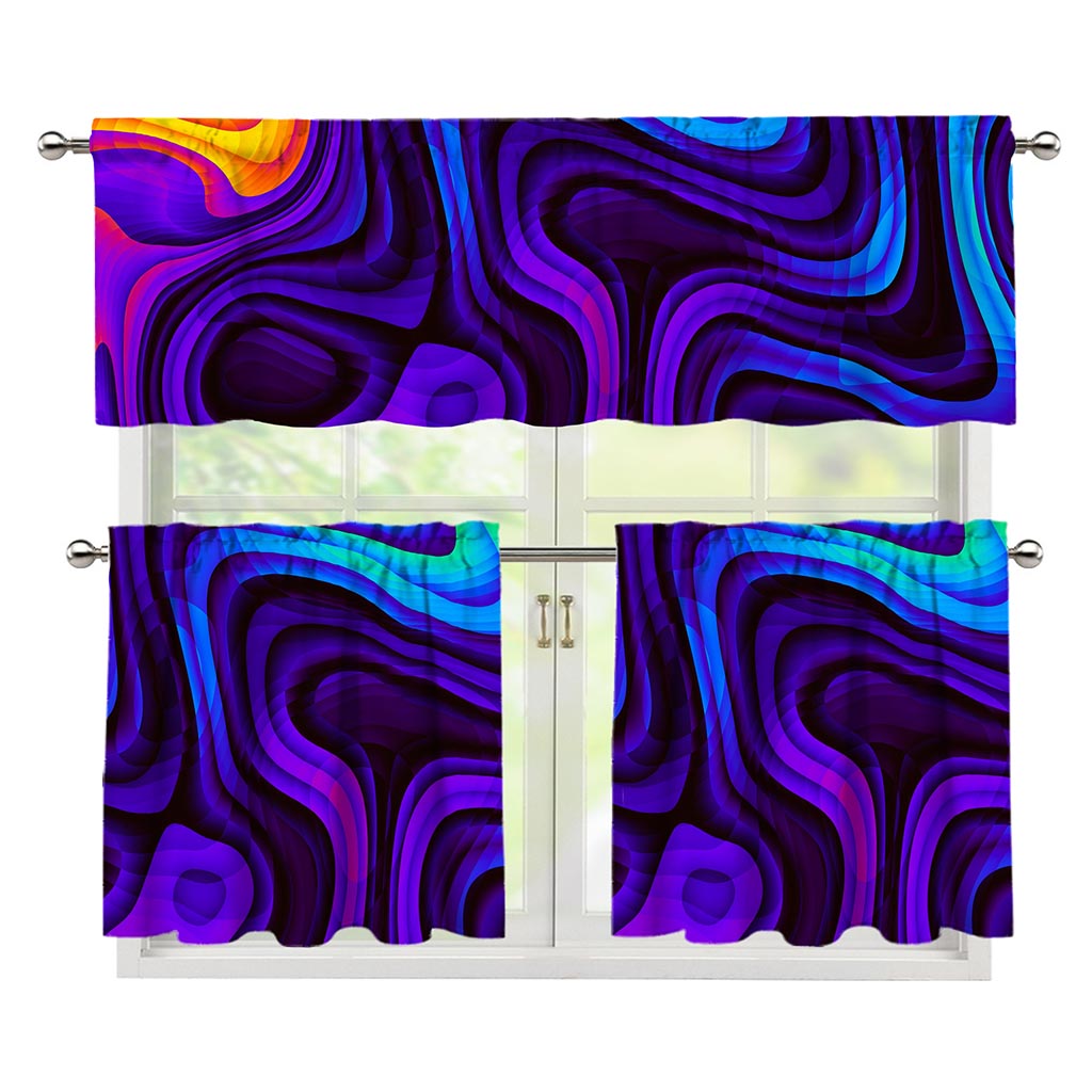 Dark Psychedelic Trippy Print 3 Piece Kitchen Curtains