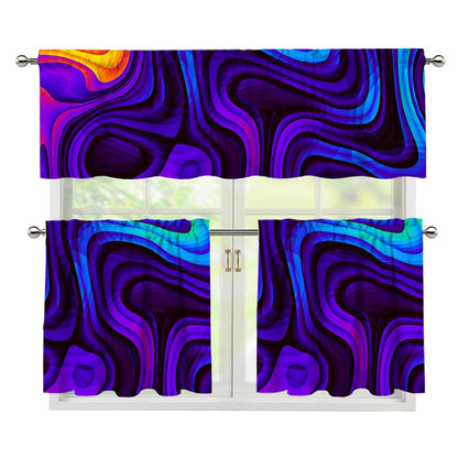 Dark Psychedelic Trippy Print 3 Piece Kitchen Curtains